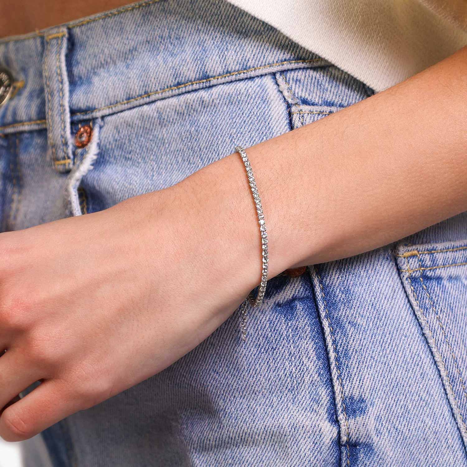 Female Model Wearing Sterling Silver Tennis Bracelet Naomi - Playa Luna Jewelry