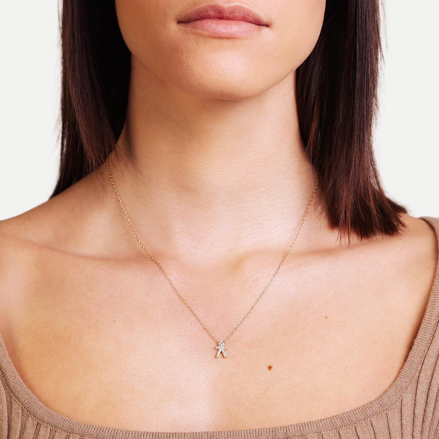 Female Model Wearing Gold Boy Charm Necklace Taylor - Playa Luna Jewelry