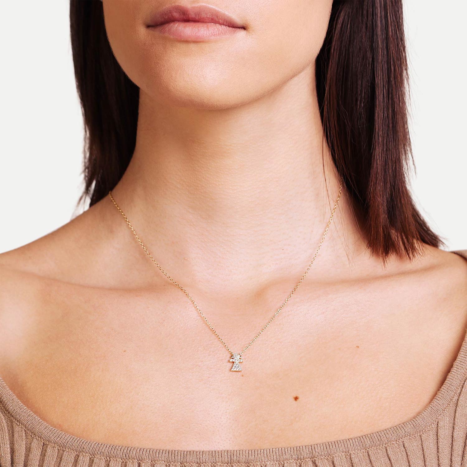 Female Model Wearing Gold Girl Charm Necklace Lexi - Playa Luna Jewelry