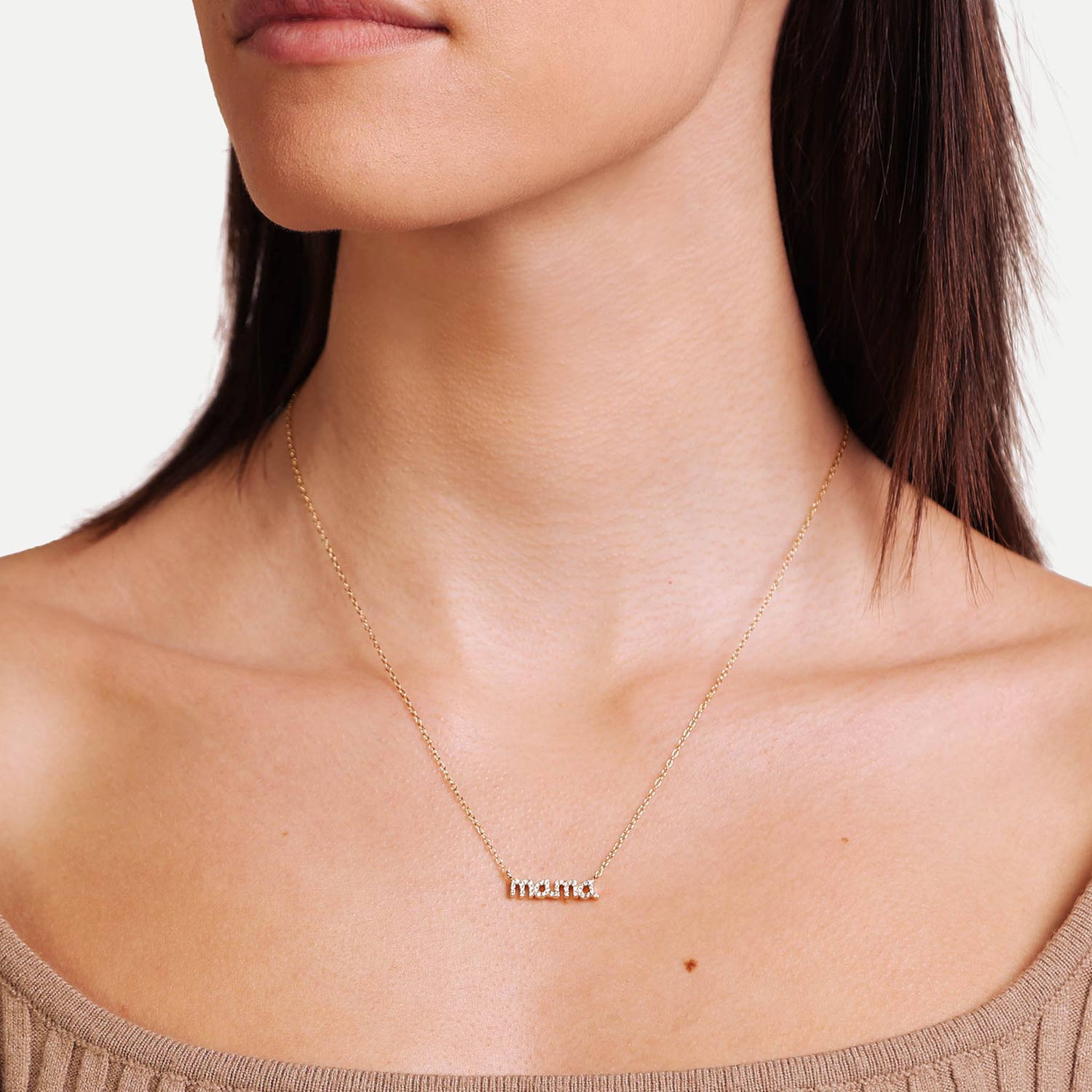 Female Model Wearing Gold Mama Necklace Elsa - Playa Luna Jewelry