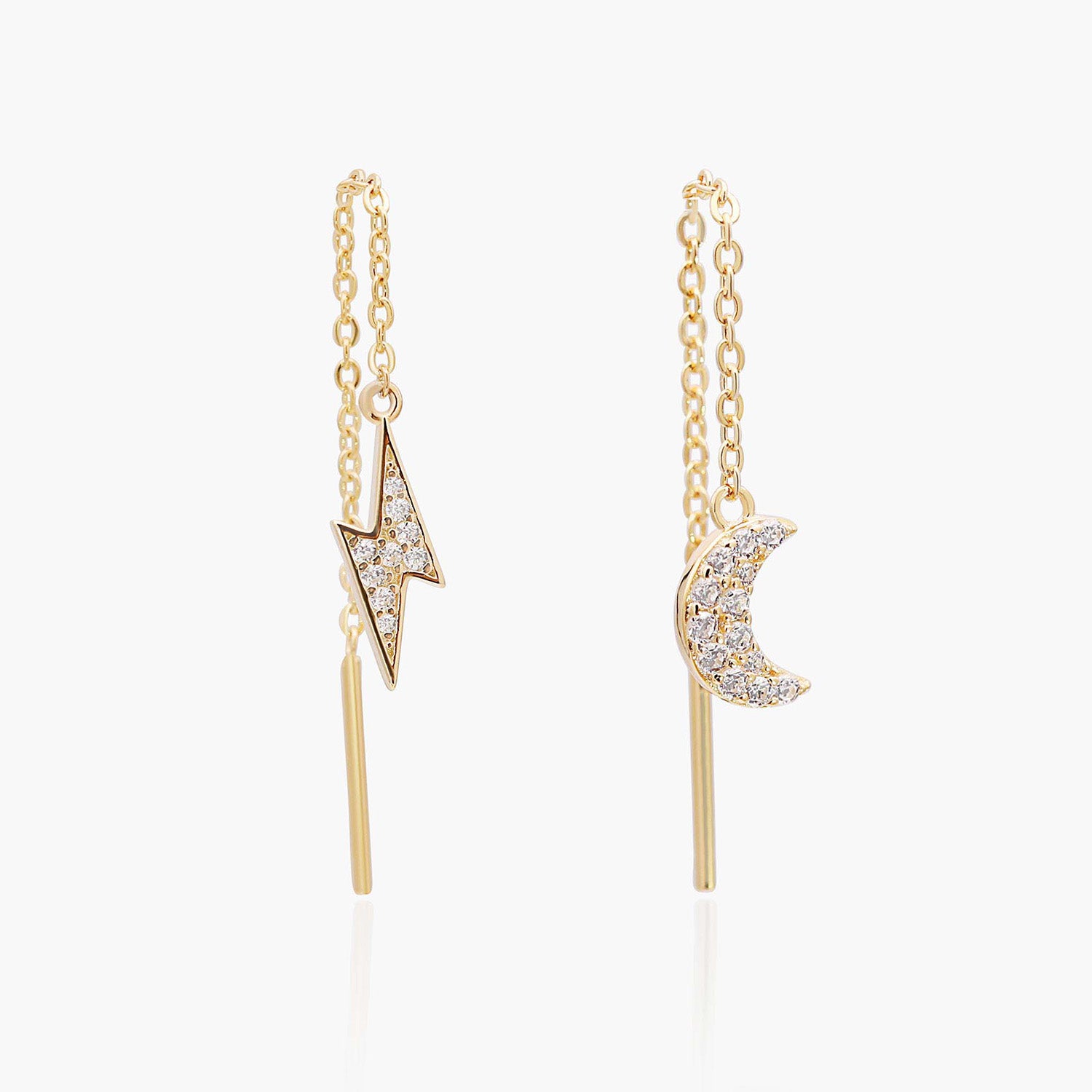 Playa Luna Jewelry Gold Moon and Lighting Bolt Threader Earrings Sasha