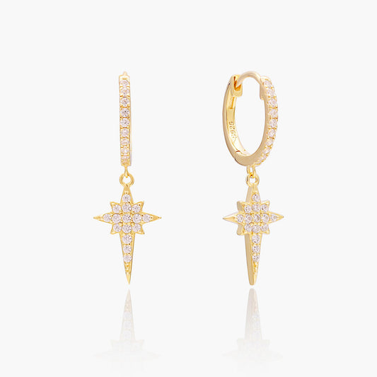 Playa Luna Jewelry Gold Star Burst Huggie Hoop Drop Earrings Celine
