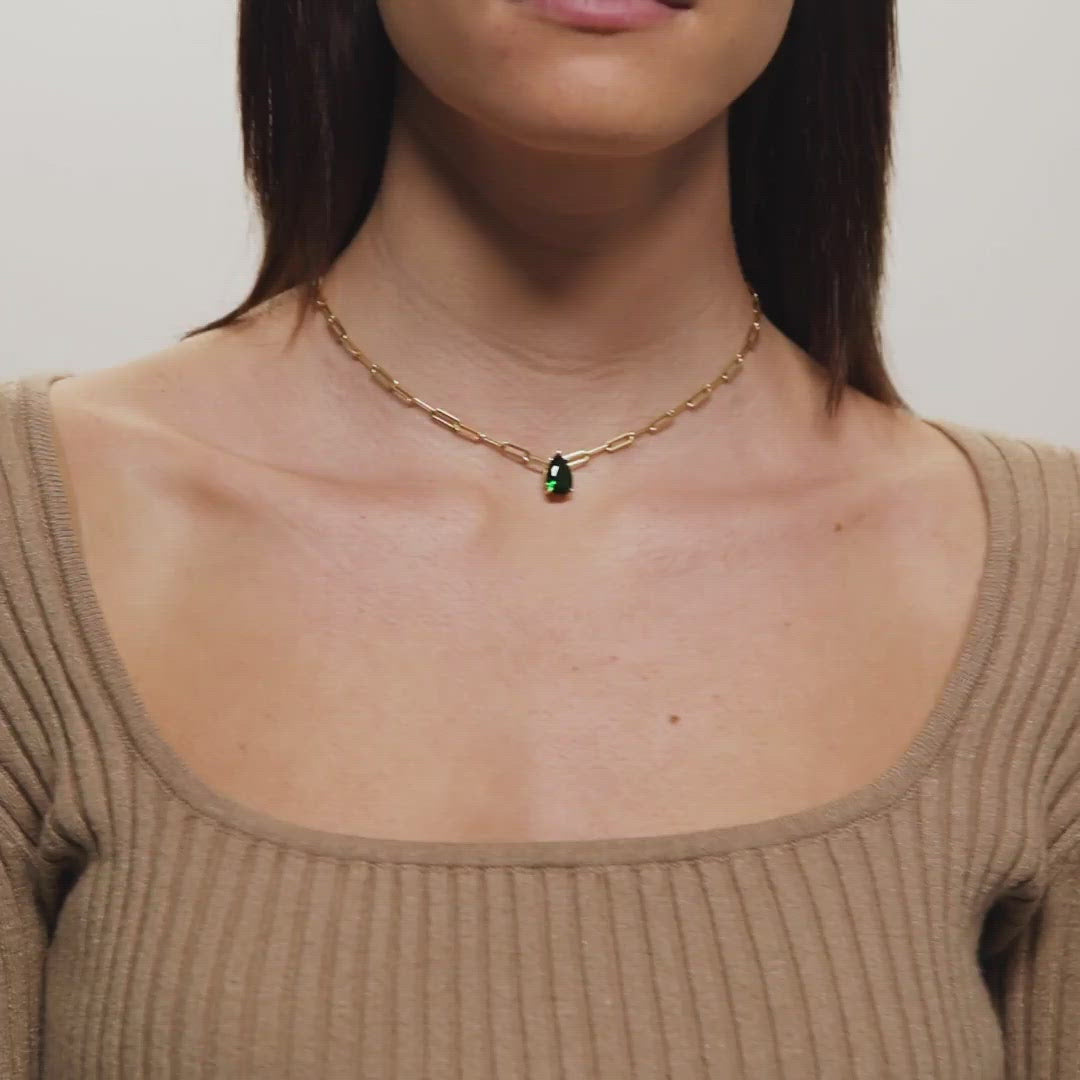 Female Model Showing Green Teardrop Gem Necklace Gia - Playa Luna Jewelry
