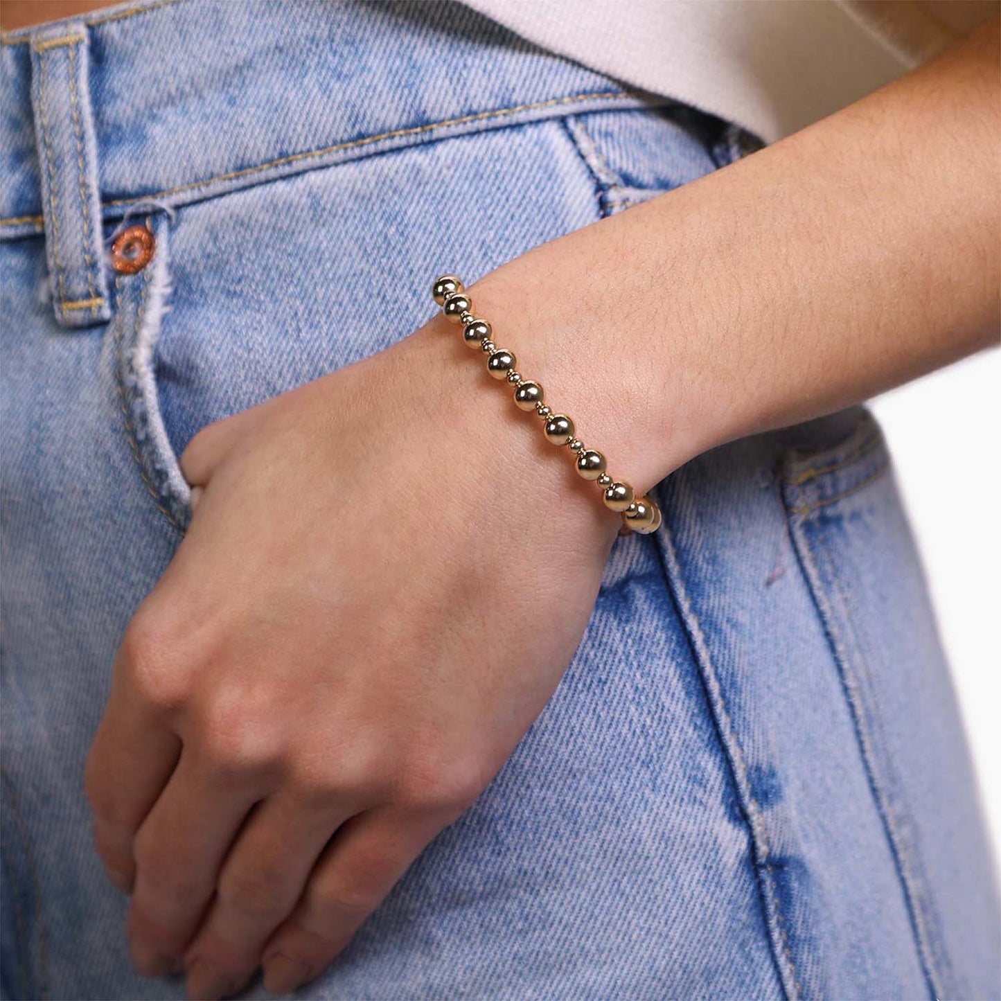 Female Model Wearing Gold Filled Bead Bracelet Camila - Playa Luna Jewelry