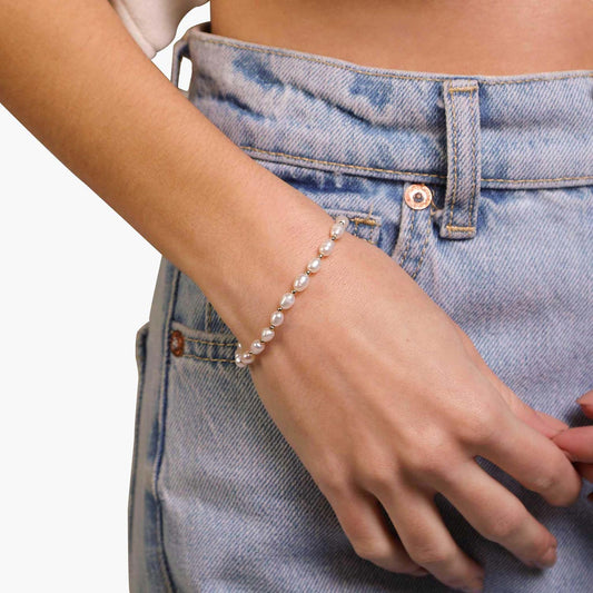 Female Model Wearing Pearl Bracelet Sophia - Playa Luna Jewelry