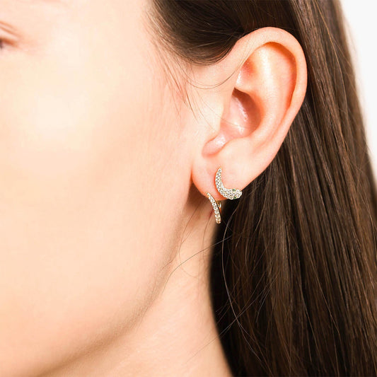 Female Model Wearing Gold Snake Earring Jackets Valentina - Playa Luna Jewelry