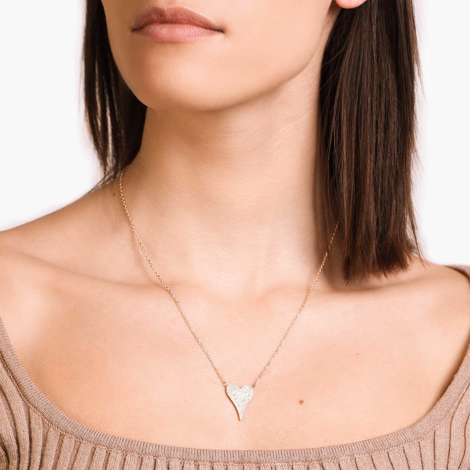 Female Model Wearing Gold Heart Necklace Phoebe - Playa Luna Jewelry