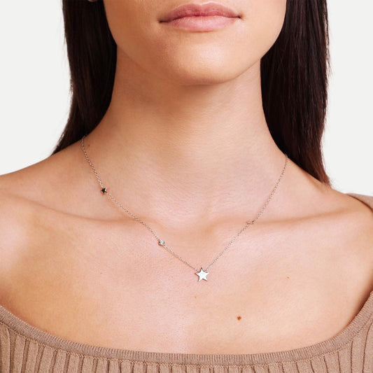 Female Model Wearing Sterling Silver Star Necklace Emma - Playa Luna Jewelry
