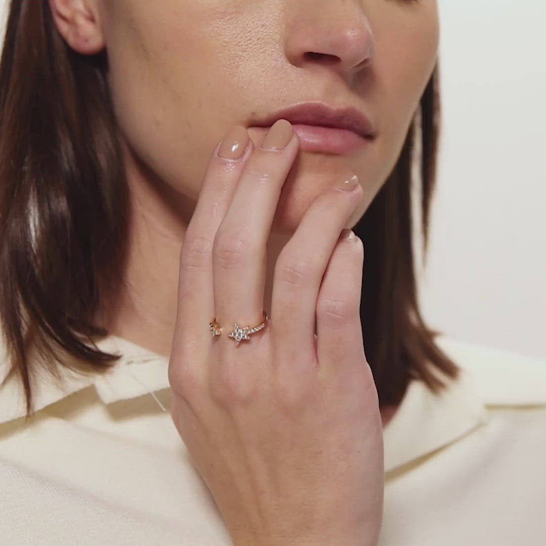 Female Model Showing Gold Stars Ring Stella - Playa Luna Jewelry