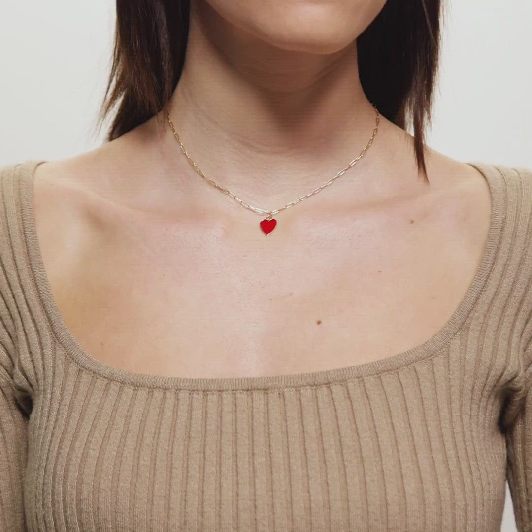 Female Model Showing Red and Gold Heart Necklace Anna - Playa Luna Jewelry
