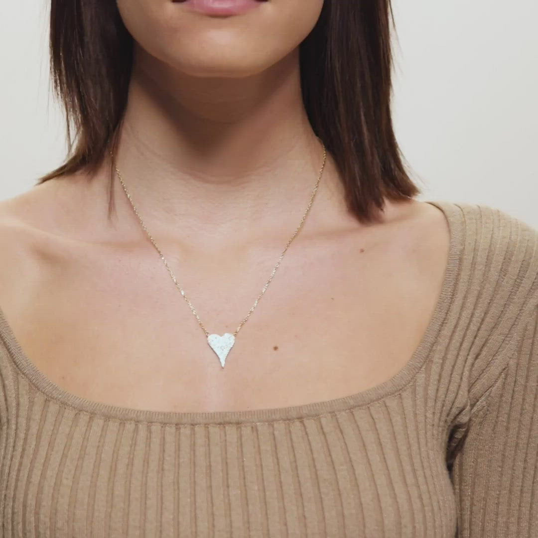 Female Model Showing Gold Heart Necklace Phoebe - Playa Luna Jewelry