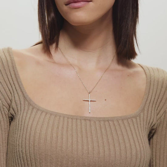 Female Model Showing Gold Cross Necklace Sarah - Playa Luna Jewelry